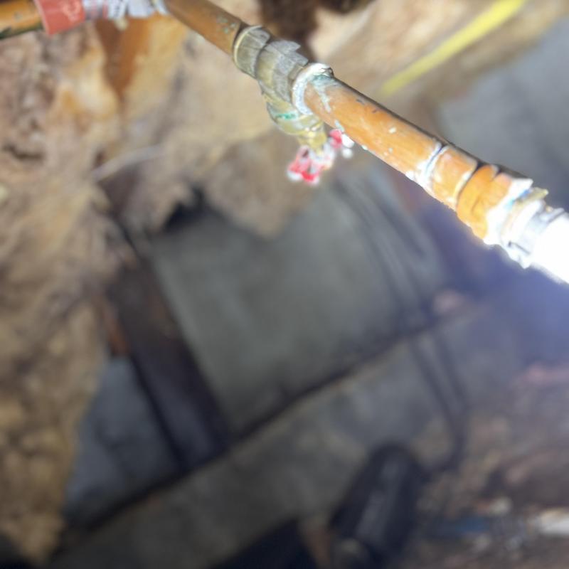 Copper waterline with valve and PEX piping connection