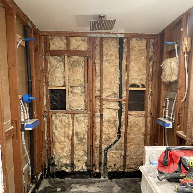 Shower valves and plumbing installation inside wall studs