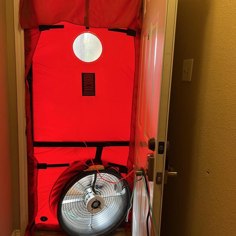 Door blower door fan setup for energy audit