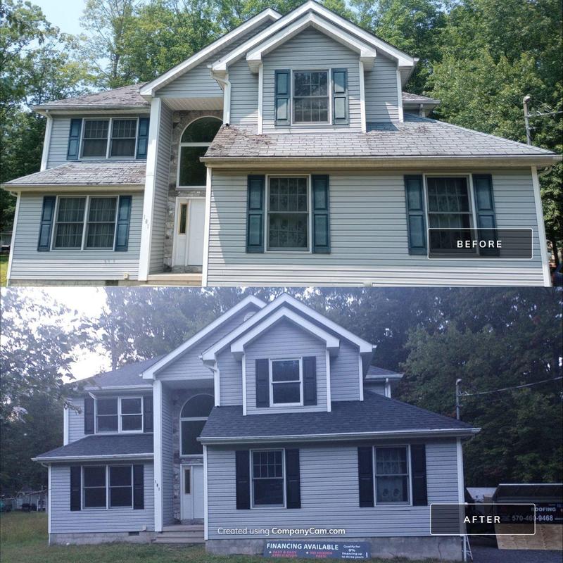 Roof shingles replacement on residential home exterior Roof shingles replacement on residential home exterior
