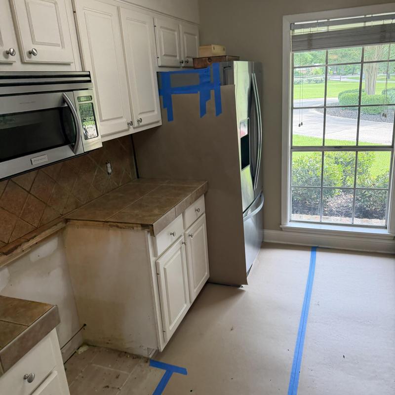 Kitchen countertops and backsplash prep for remodel