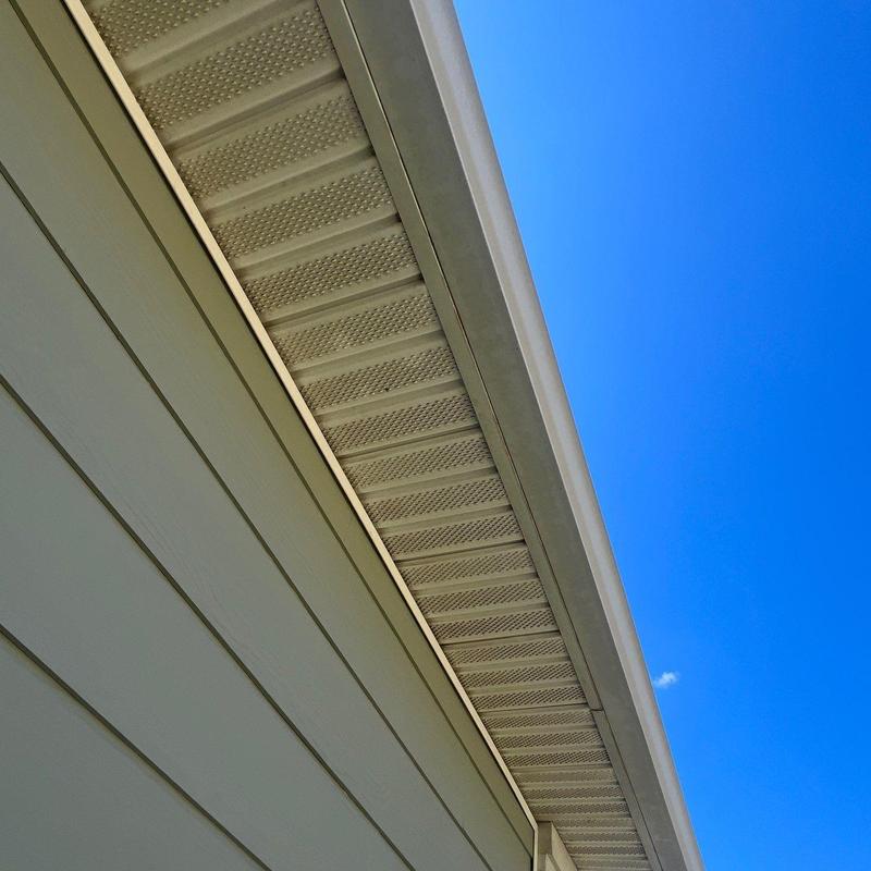 Aluminum soffit and fascia under clear blue sky