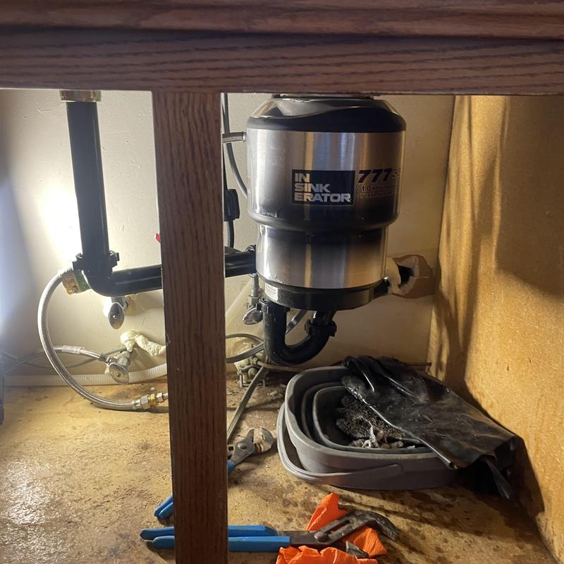 Kitchen sink garbage disposal with new drain lines installed