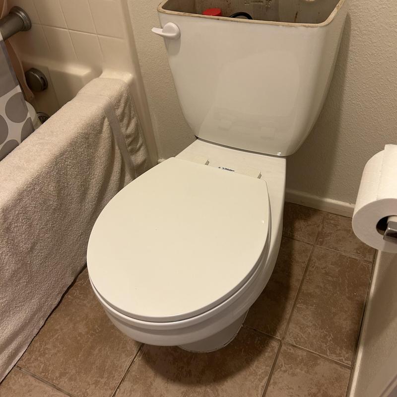 Toilet with new wax ring and hardware installation