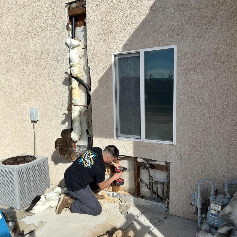 Water supply pipes re-pipe with valve installation under window