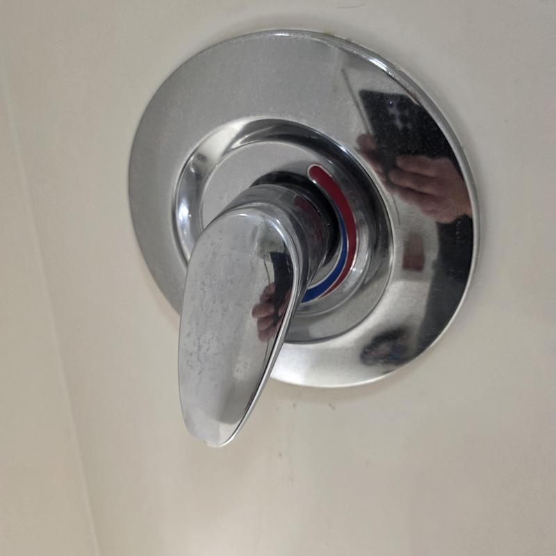 Shower valve handle and trim with temperature indicator