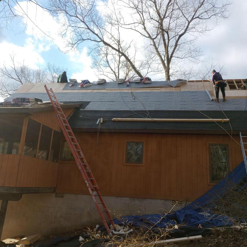 Roof decking installation with underlayment on house Roof decking installation with underlayment on house