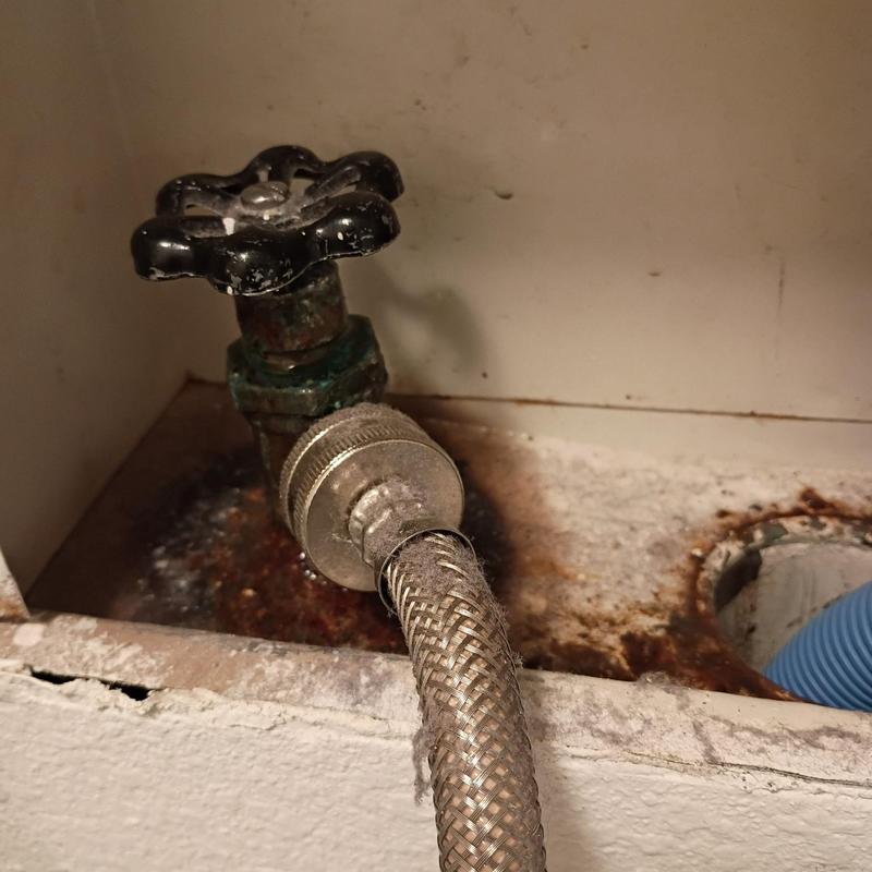 Valve and braided water supply line with corrosion buildup