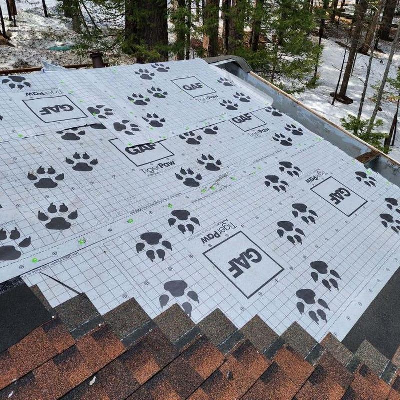 GAF Tiger Paw roofing underlayment on cabin roof