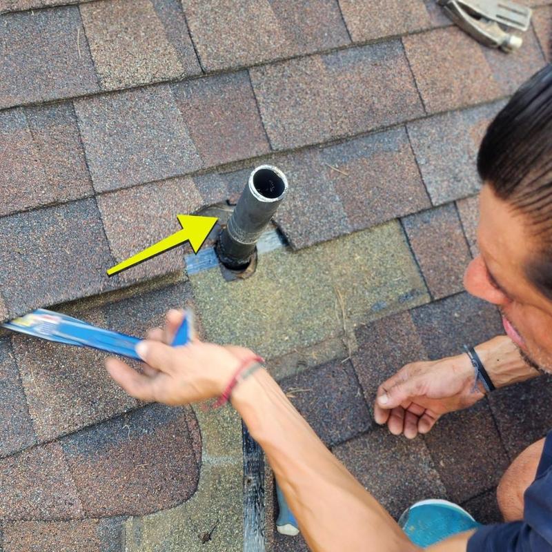 Pipe boot removal on shingle roof leak repair Pipe boot removal on shingle roof leak repair