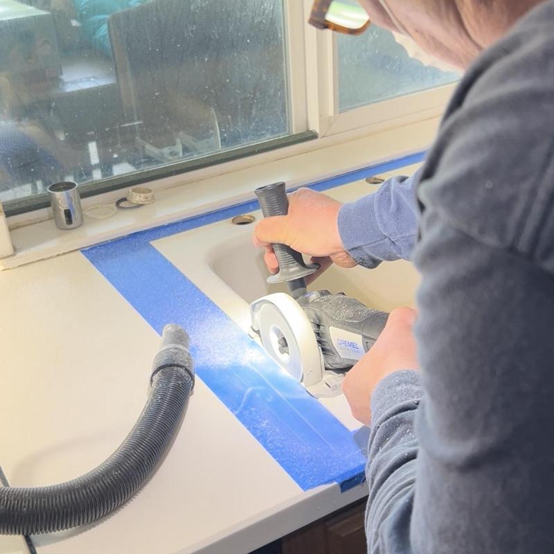 Countertop cutting for new stainless steel sink installation