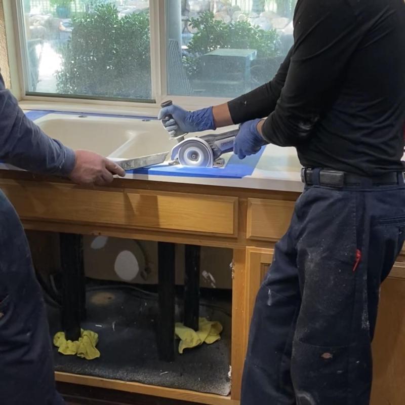 Stainless steel sink countertop cutting for installation