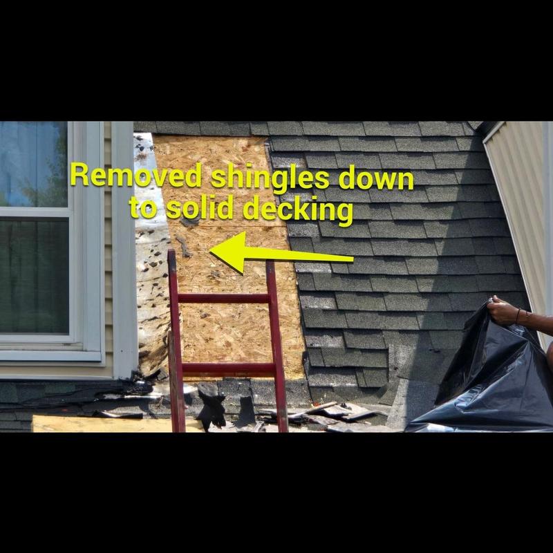 Dormer roof shingles removed to solid decking Dormer roof shingles removed to solid decking