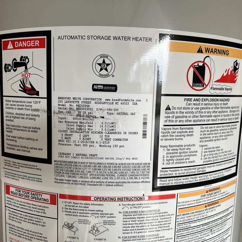 Water heater safety and installation warning labels