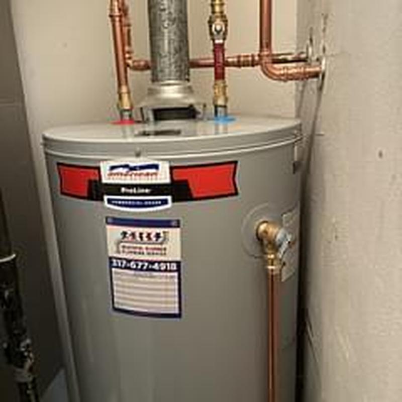 Natural gas water heater with copper piping installation