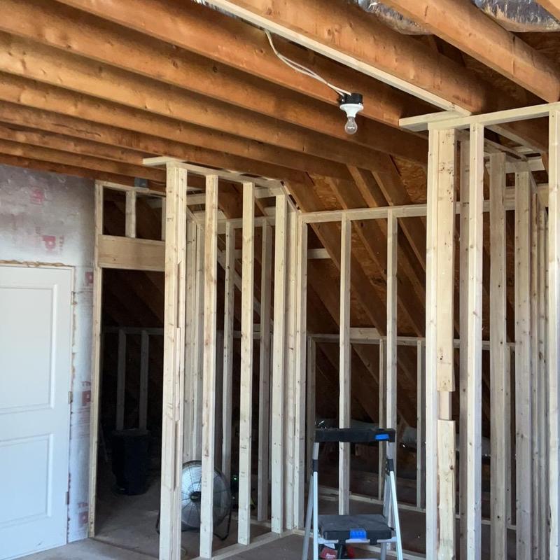 Attic wood framing and ceiling joists under construction