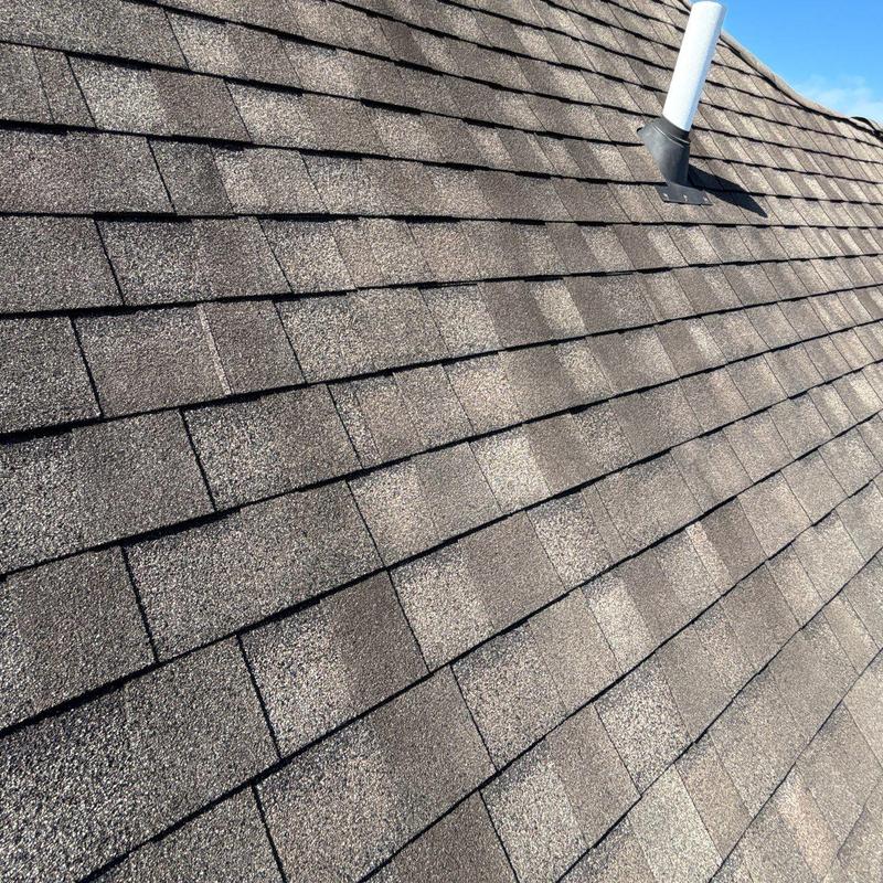 Asphalt shingle roof with hail damage and granule loss