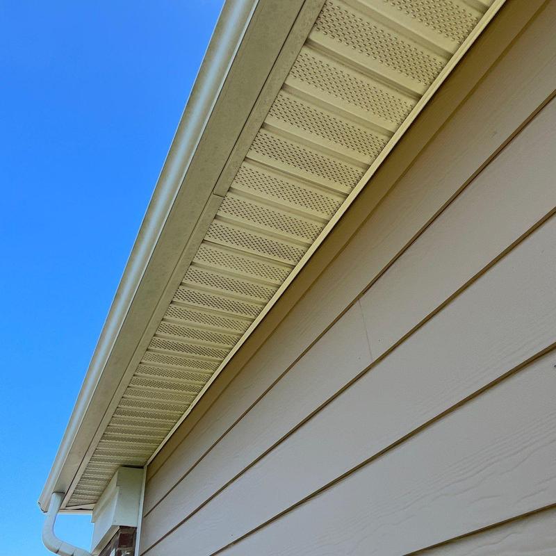 Roof soffit and fascia with gutter downspout