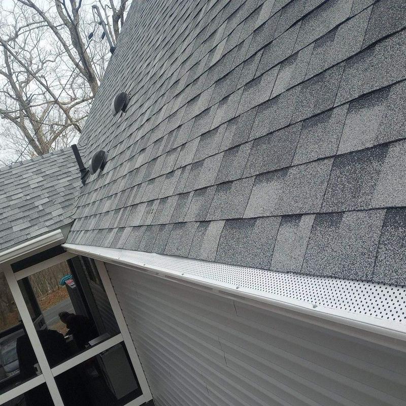 Gutter guards on residential roof edge in Bushkill, PA Gutter guards on residential roof edge in Bushkill, PA