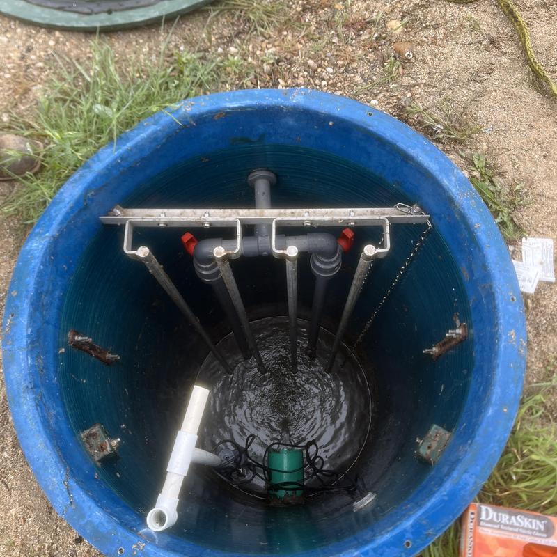 Sewage ejector pump float switches in basin installation