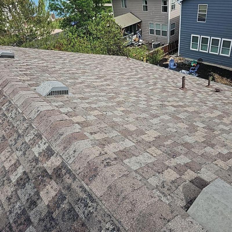 Shingle roof with visible hail damage and vents