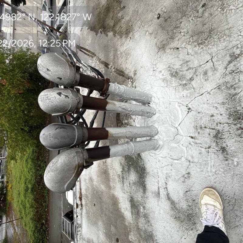 Roof vent pipes with sealed flashing on flat roof