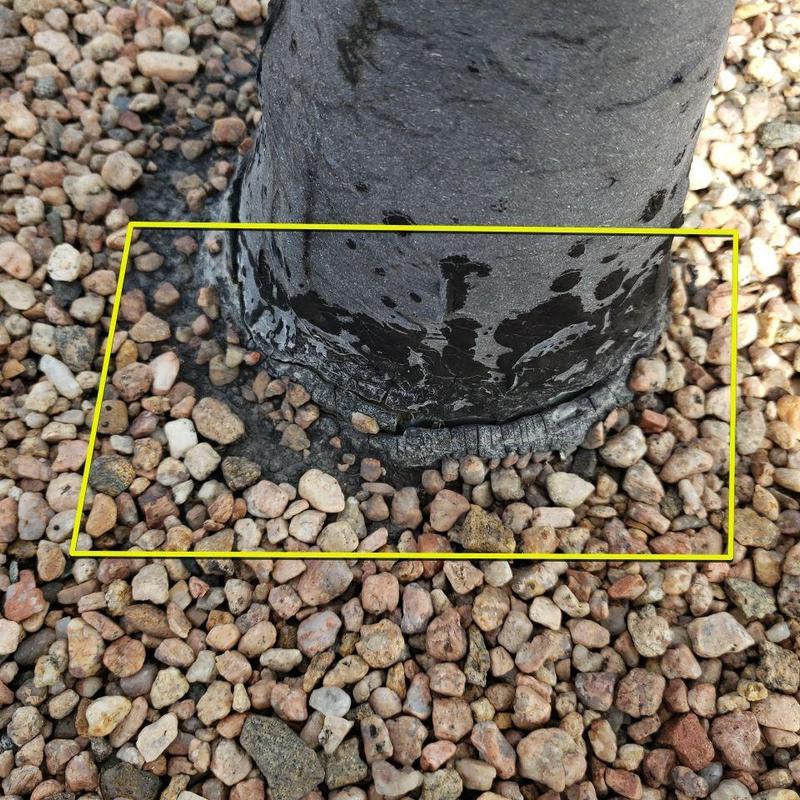 Tar and gravel roof pipe jack flashing damage