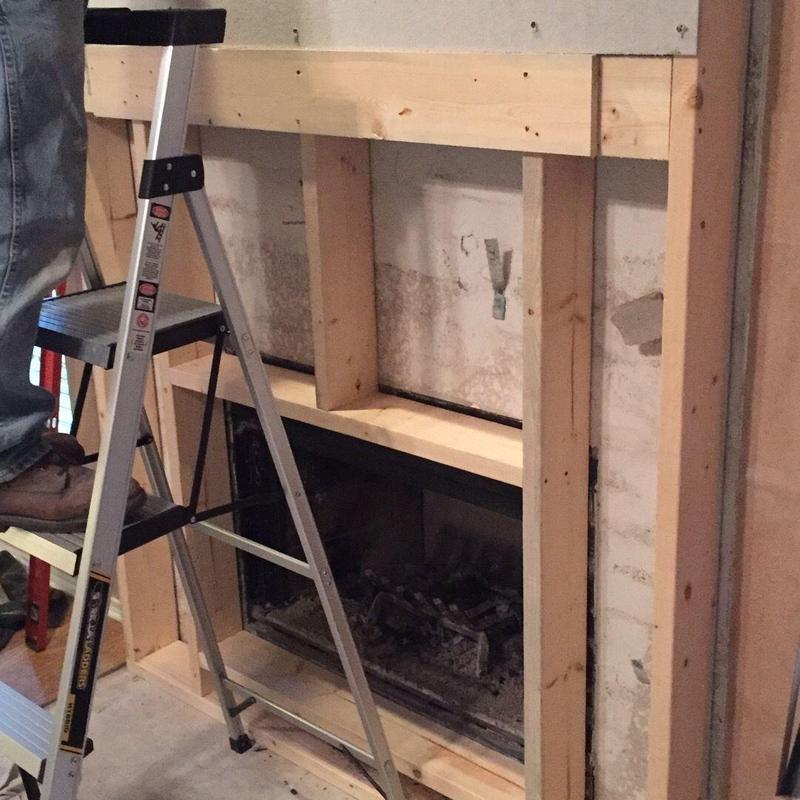 Fireplace wooden framing installation in progress