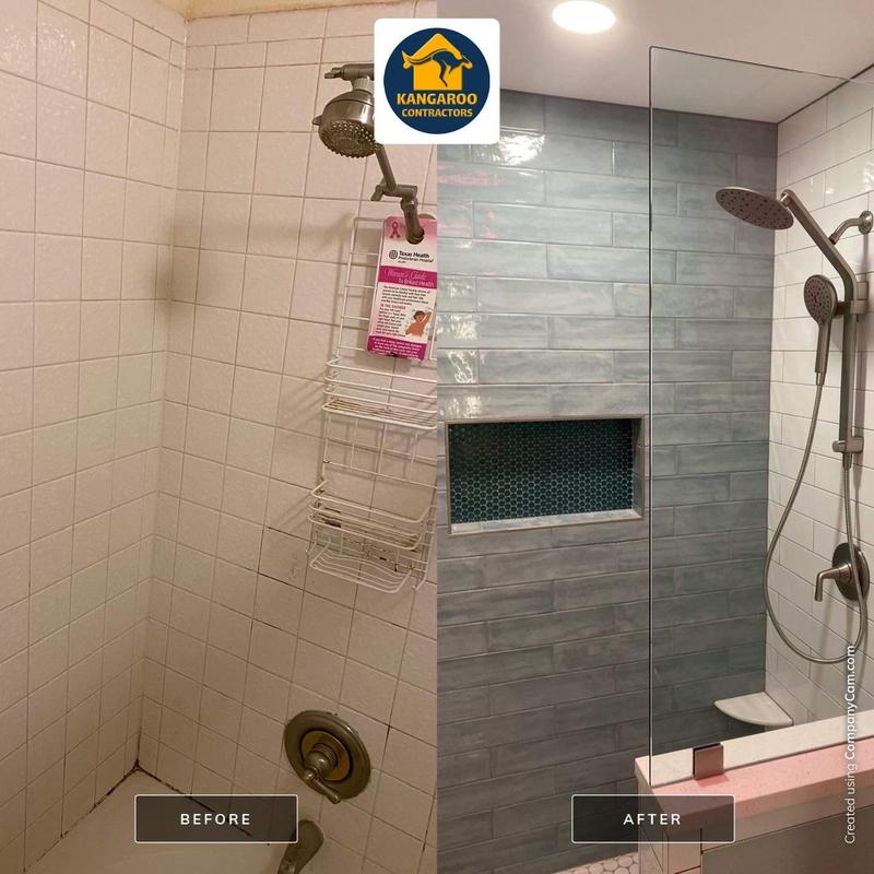 Master shower with frameless glass and tile update