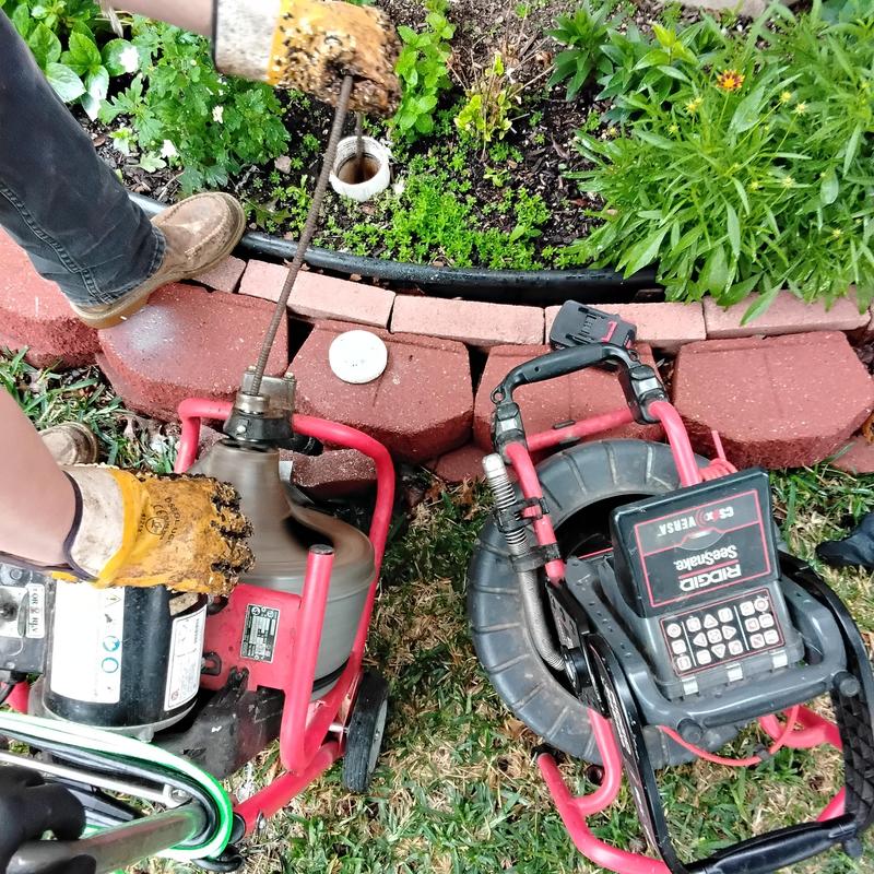 Main sewer line cleaning with drain auger and camera system