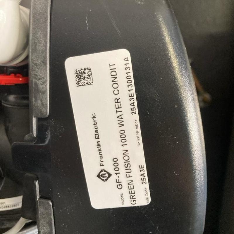 Green Fusion 1000 water conditioner unit label