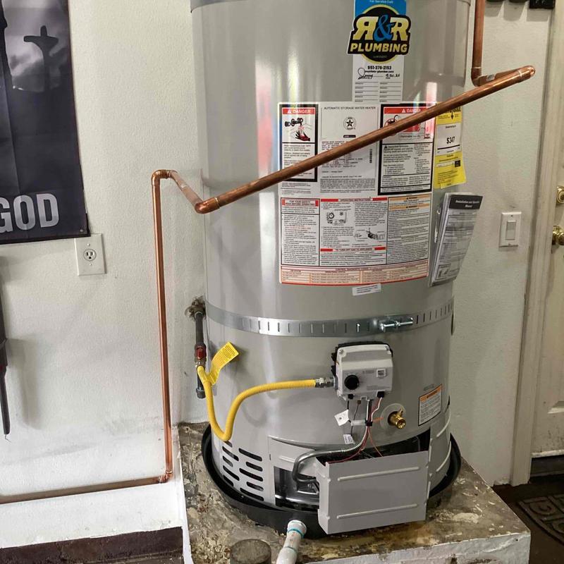 75-gallon Bradford White water heater with copper piping