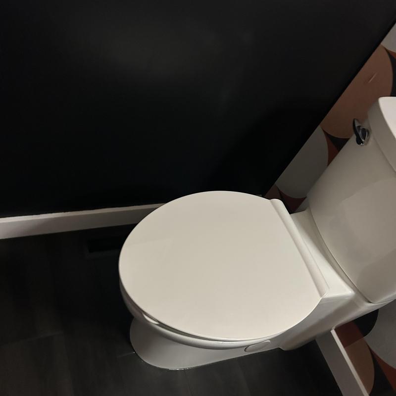 Toilet fixture in bathroom with closed lid
