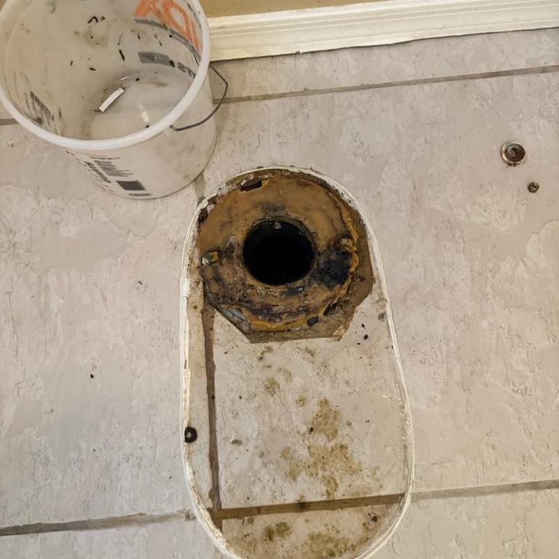 Toilet flange with degraded wax ring and rusted flange