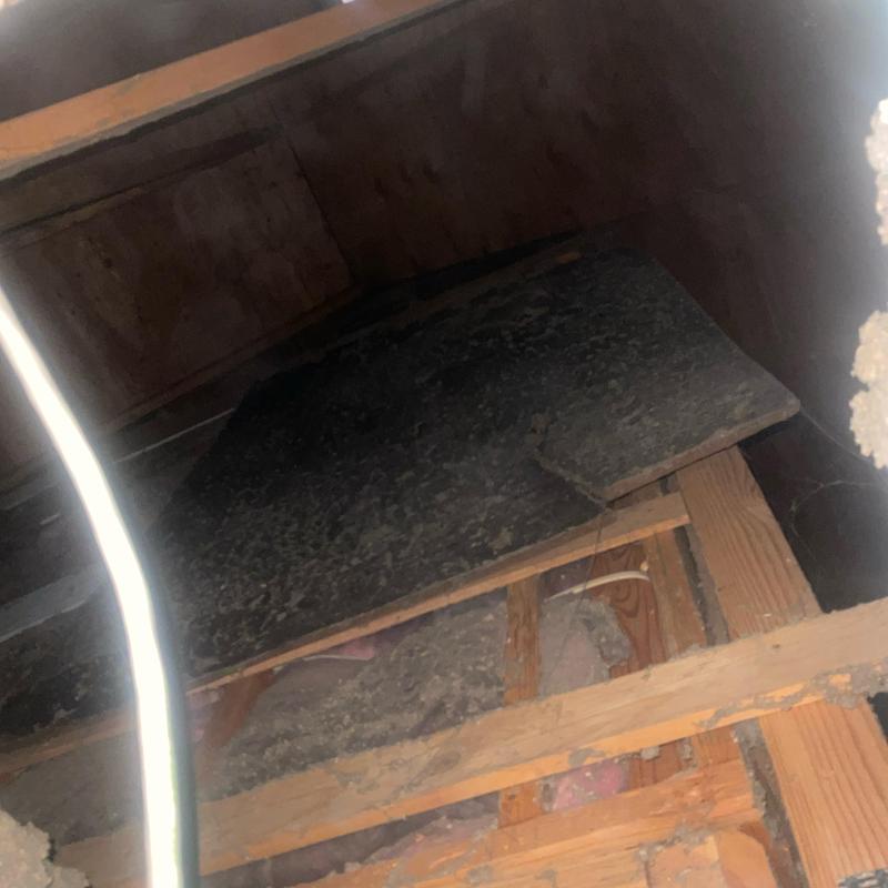 Attic floor insulation inspection with wood framing beams