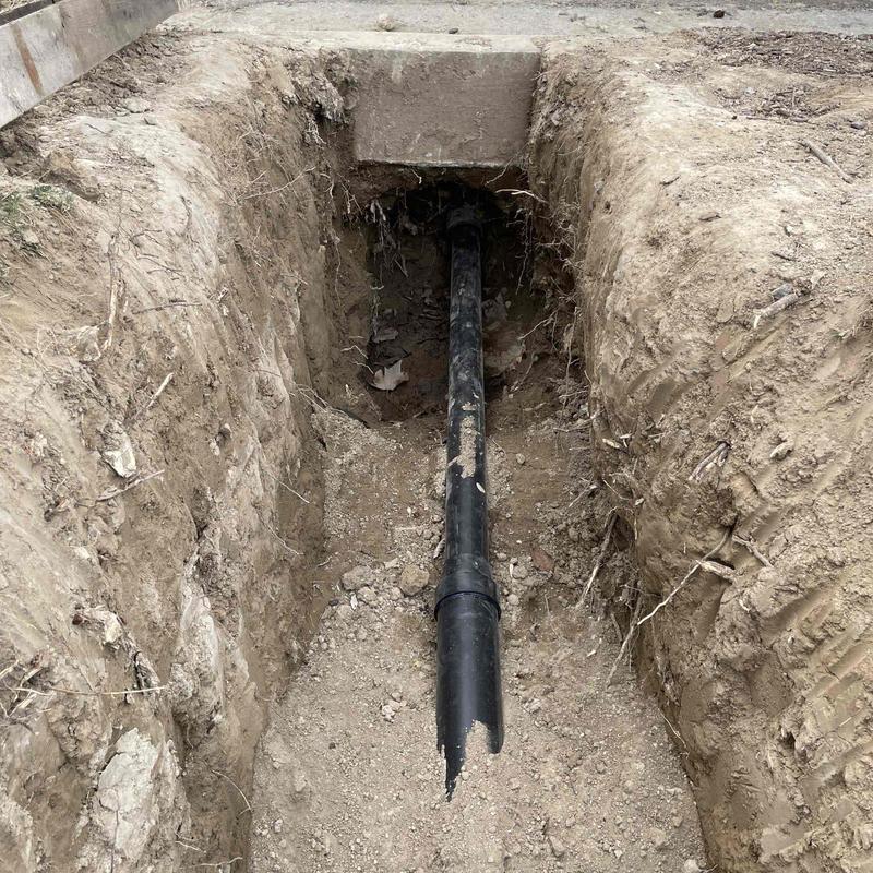 Main sewer line in trench for replacement