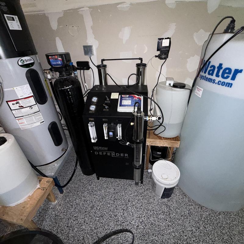US Water Systems Defender RO filtration setup in crawl space