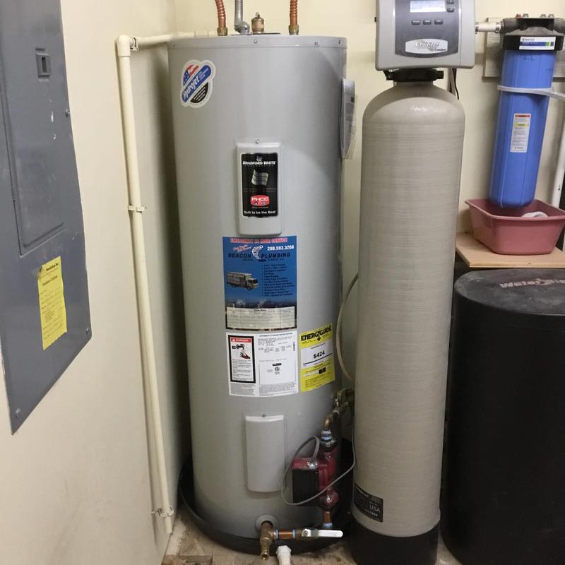 50 gal electric water heater with new drain pan installed