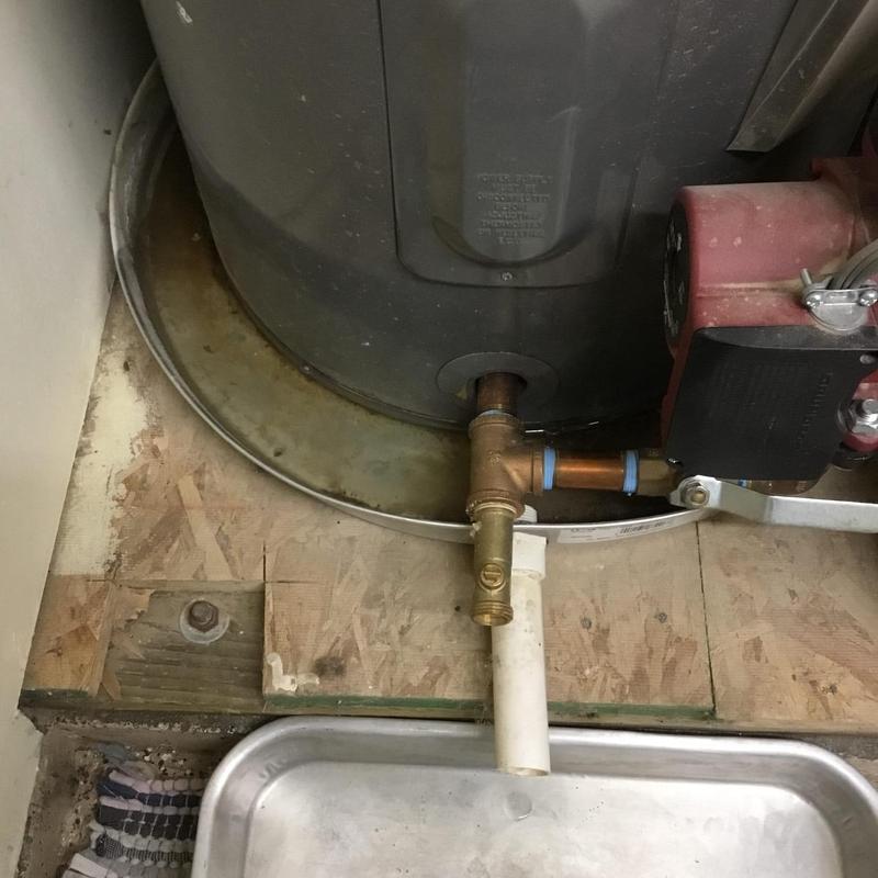 50 gal electric water heater with drain pan and piping