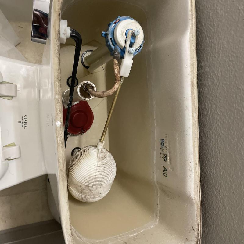 Toilet tank interior with fill valve and float ball mechanism