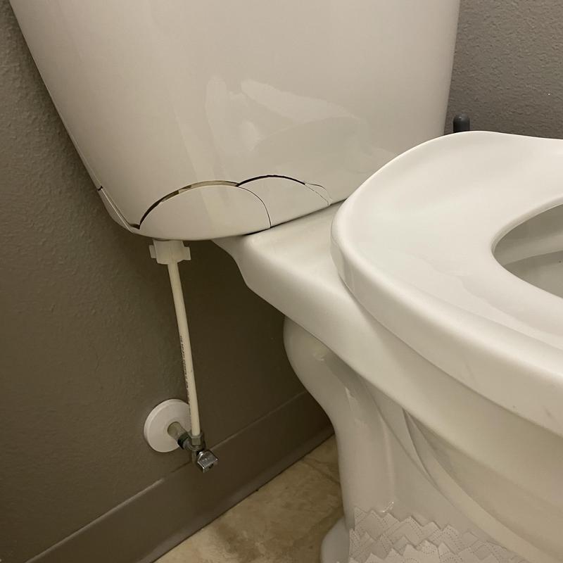 Cracked toilet tank in break room restroom