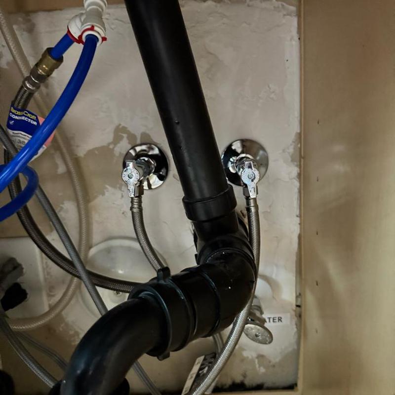 PEX plumbing lines with new copper stub-out and angle stops