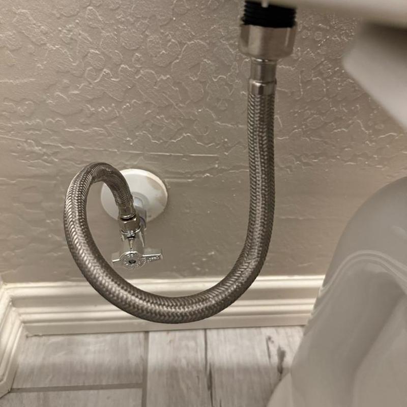 14-turn angle stop valve and braided supply line under sink