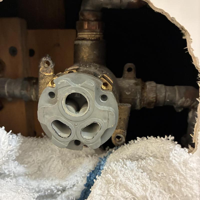 Shower valve pressure balancing unit replacement close-up