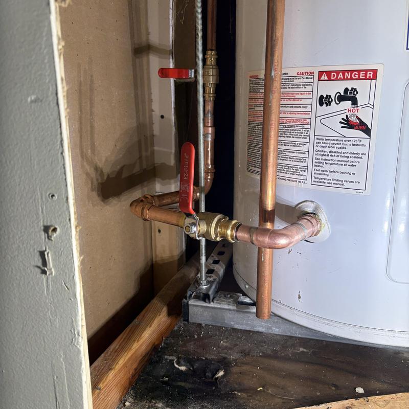 Water heater piping and shut-off valve installation