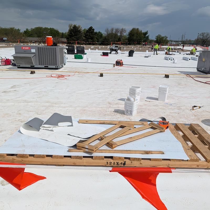 TPO single ply roofing restoration materials on roof
