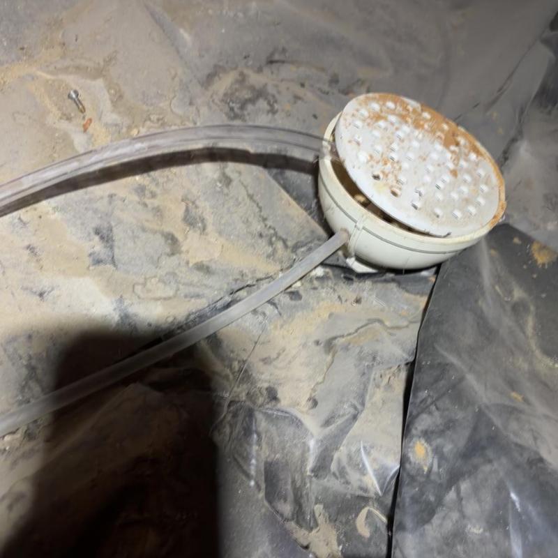 Air handler drain pan with clogged drain line in dusty area