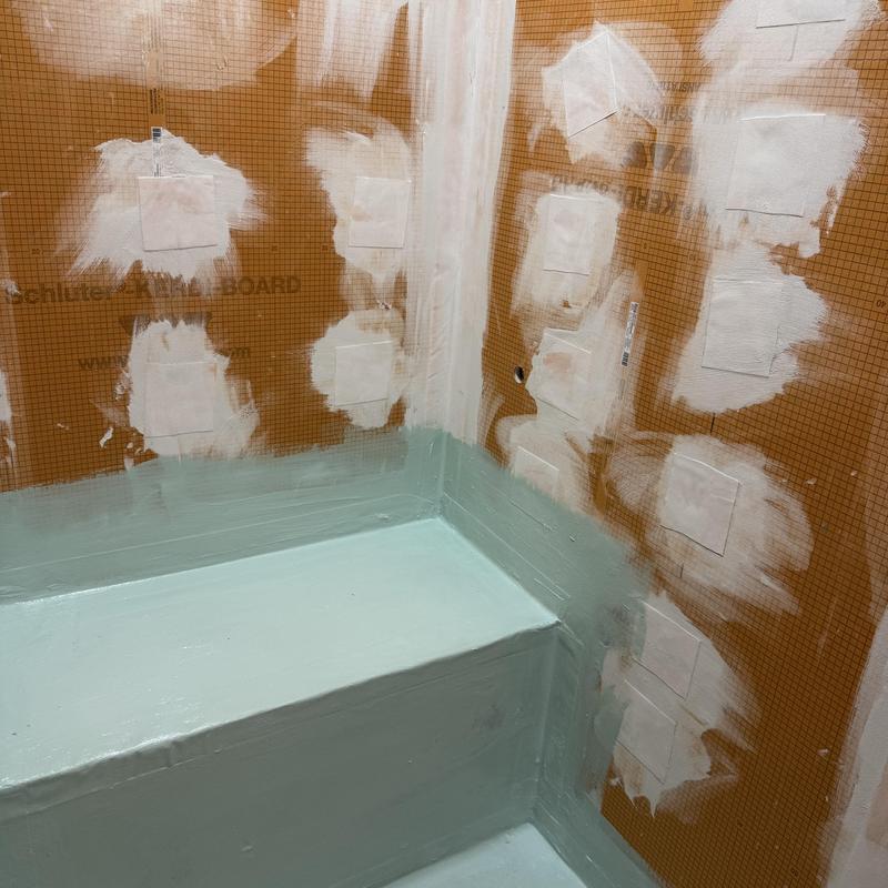 Shower waterproofing membrane prep with patched walls