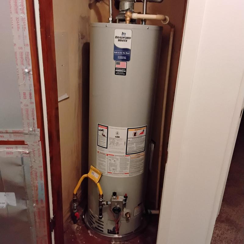 Bradford White gas water heater with new piping