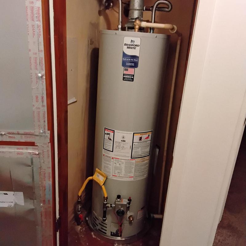 Bradford White gas water heater with code upgrades